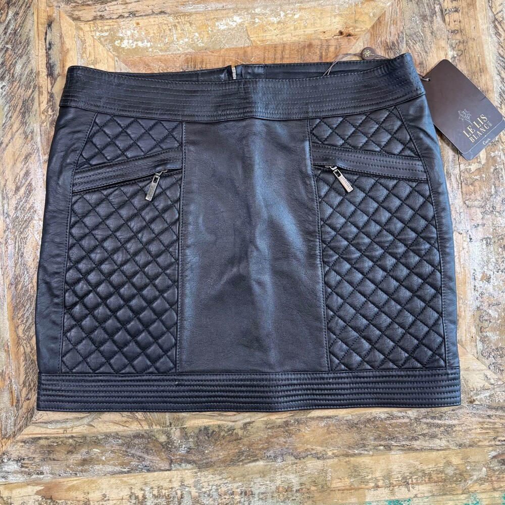 Le Lis Blanc Deux black leather mini skirt size 40 Edgy Moto Night Out Grunge